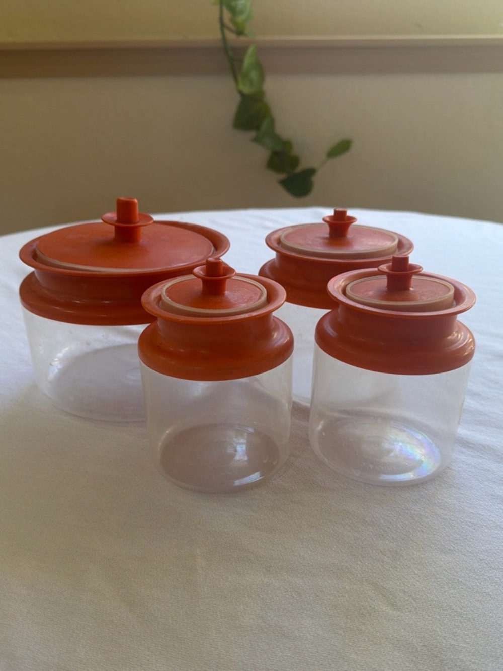 Vintage Tupperware Clear Canisters with Orange Lids - Set of 4